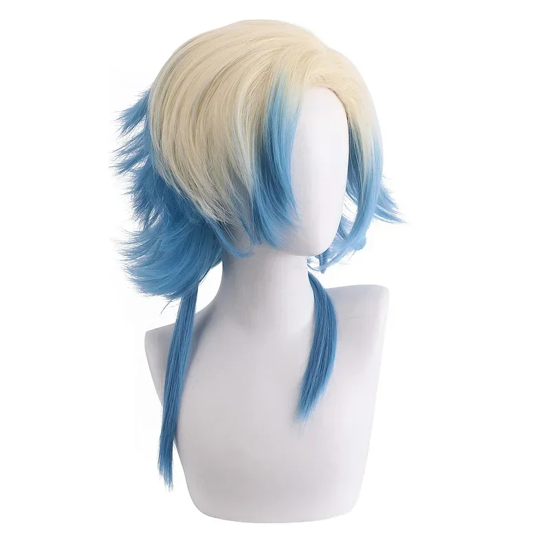 Замок Майкл Кайзер Косплей Золотистый Синий Градиент Короткие Волосы Хвостики