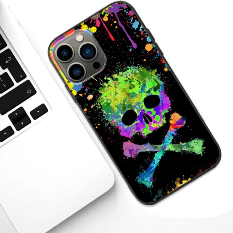 

Skeleton Rose Pattern Case For iPhone 13Pro Max 12 11 7 8Plus X XR XS MAX Skull Floral Flower Soft Phone Cover AntiScratch Funda