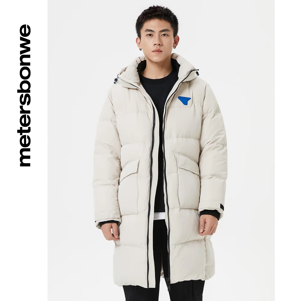 Metersbonwe Multicolor Soft Long Down Wear For Man Loose 80%Gray Duck Down Solid Color Warm Wear Hooded Pockets Winter Down Coat