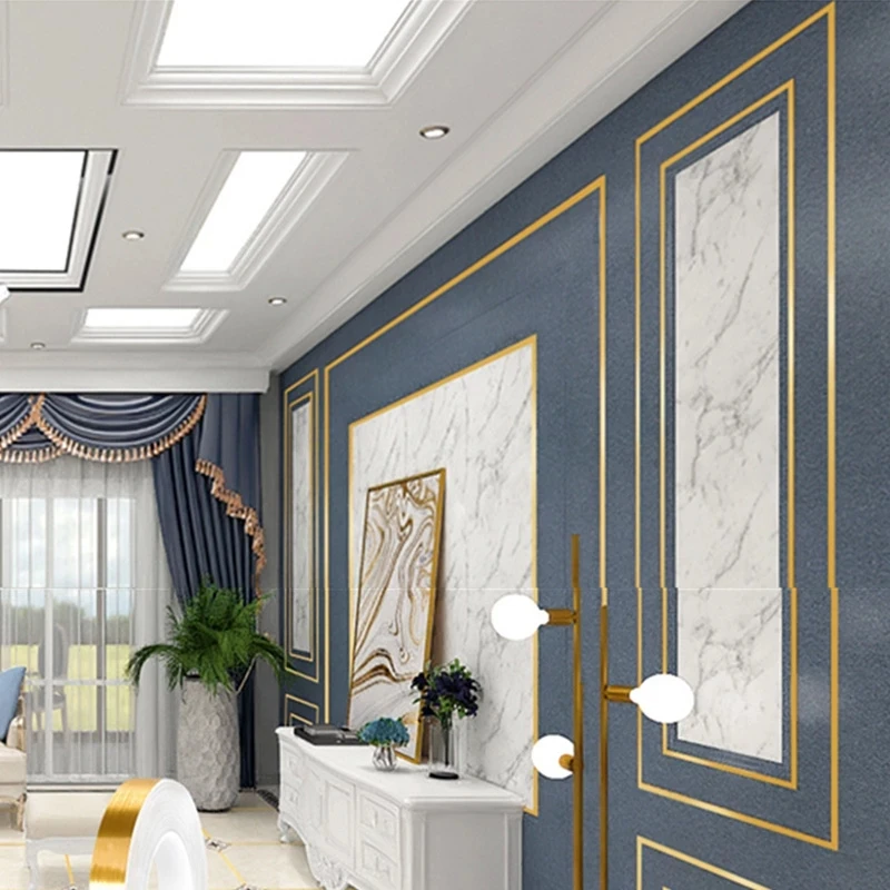 

50M DIY Waterproof Self-Adhesive Tile Seam Wall Sticker Brushed Gold Silver Floor Wrapped Edge Wall Seam Ceiling Home Decor