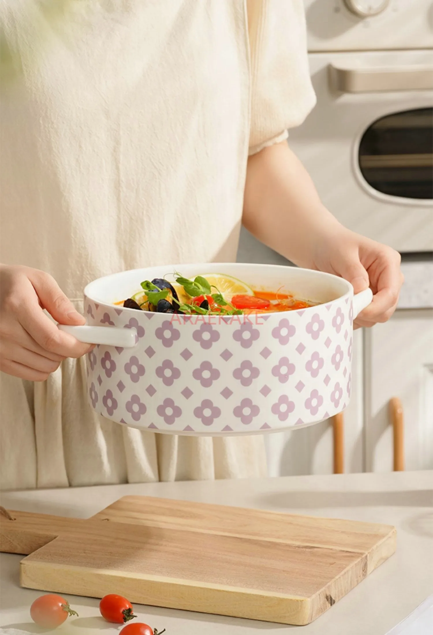 Двойная миска для супа с ушками большая Бытовая Керамическая популярная в