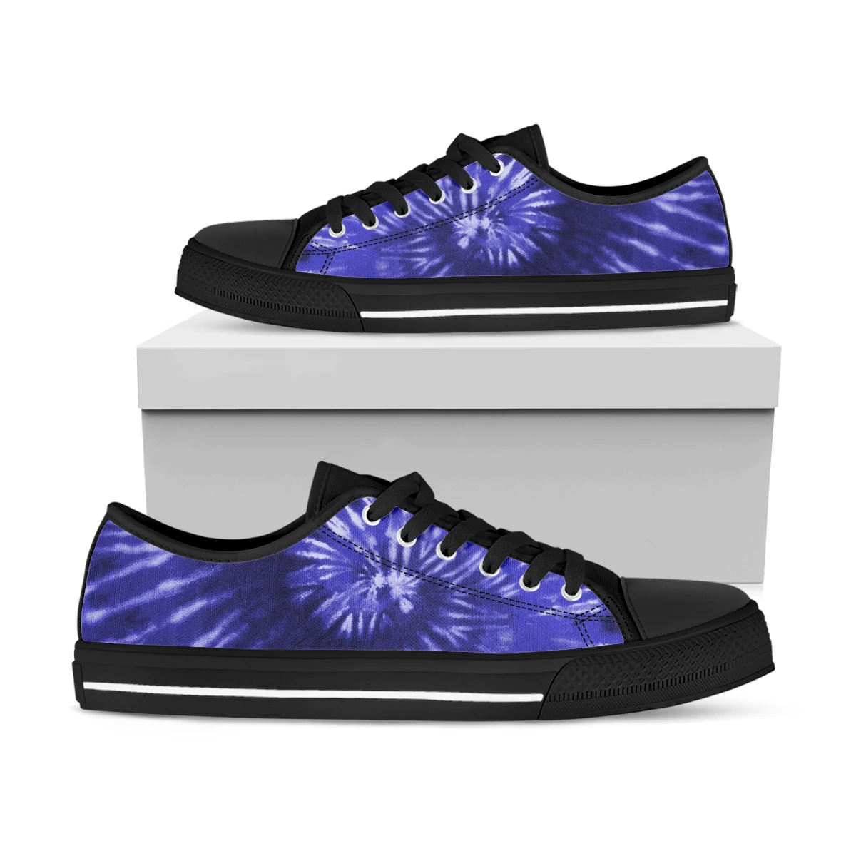 BKQU Blue Purple Tie-dye Low-top Flat Canvas Women Shoes Retro Lace-up Lady Casual Sneakers Outdoor Breathable Leisure Footwear