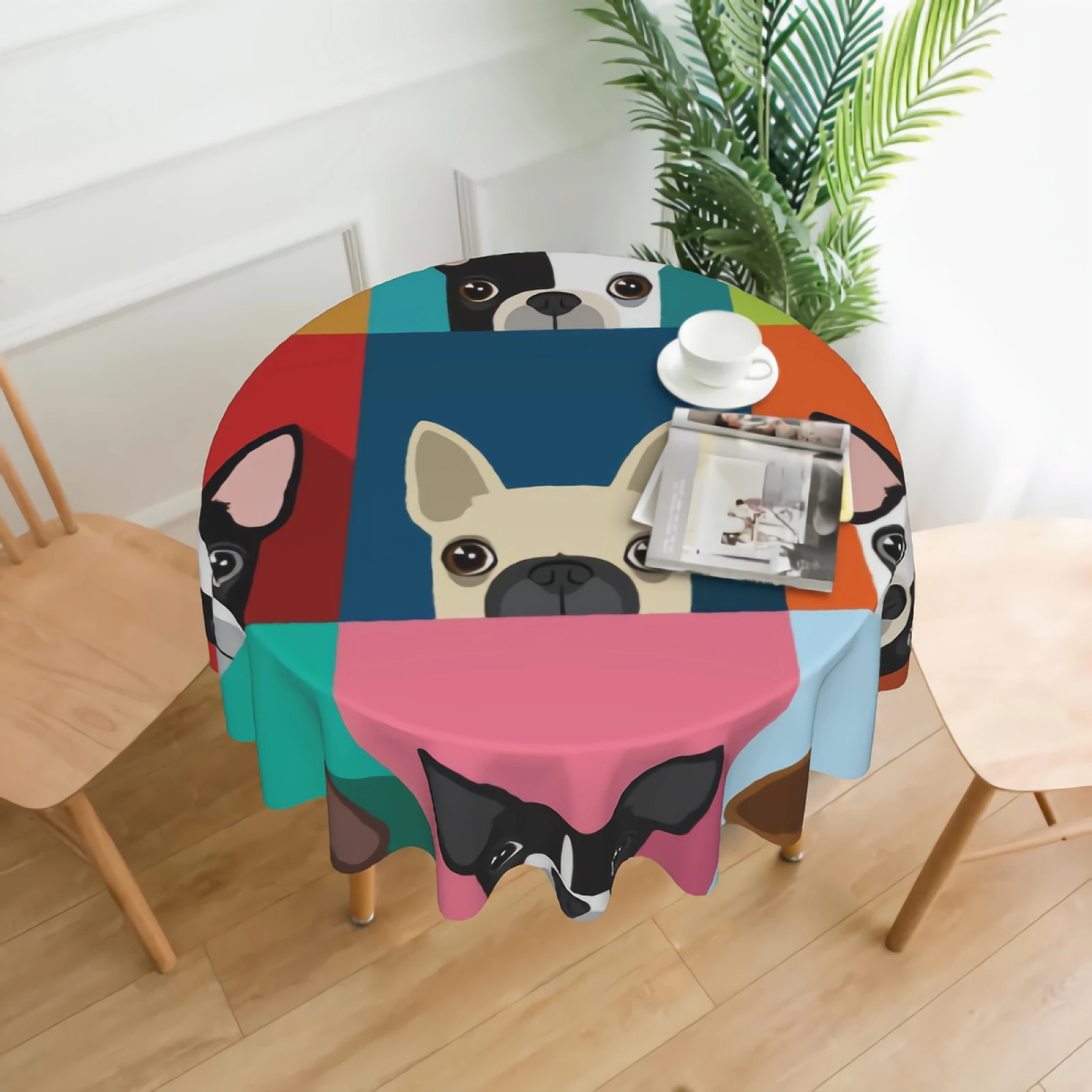 

Boston Terrier Pattern Round Tablecloth Farmhouse Multicolor Puppy Dogs Table Cloth 60 Inch Round Table Cloth with Polyester