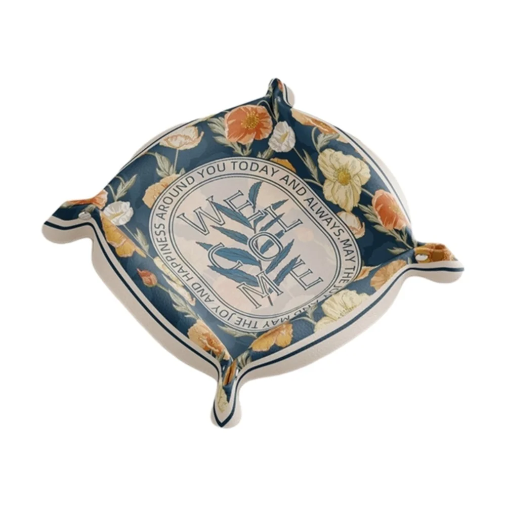 

Printed Storage Box 24cm For Wedding Party Leather Storage Box Floral Print Square Home Decoration Serving Tray Keys Tray