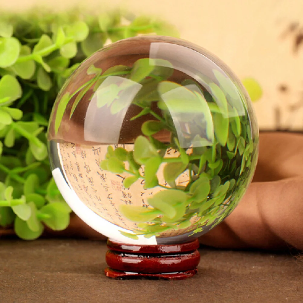 

Clear Glass Sphere with Wooden Stand Photography Prop Decoration Decor Ornaments for Birhtday Party Favors Gifts 80mm