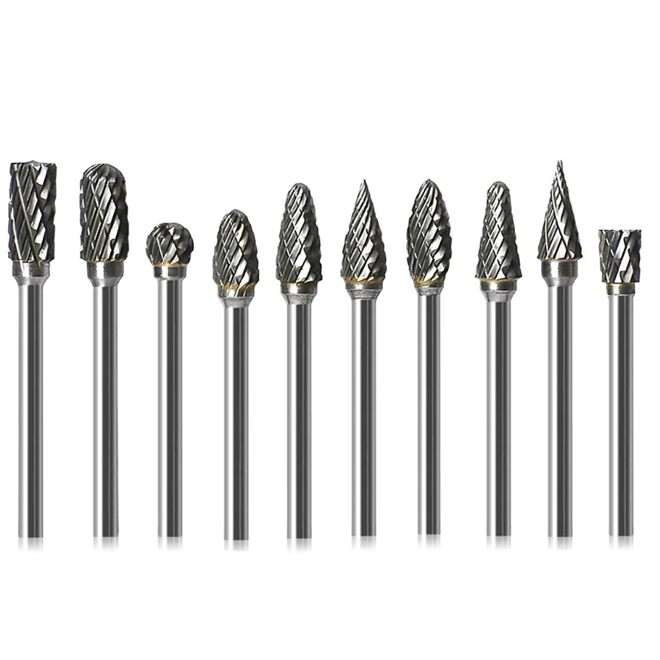 

Hard Alloy Tungsten Steel Grinding Head Double Grain Rotary File Milling Cutter Head Woodworking Root Carving Cutter 10pcs/set