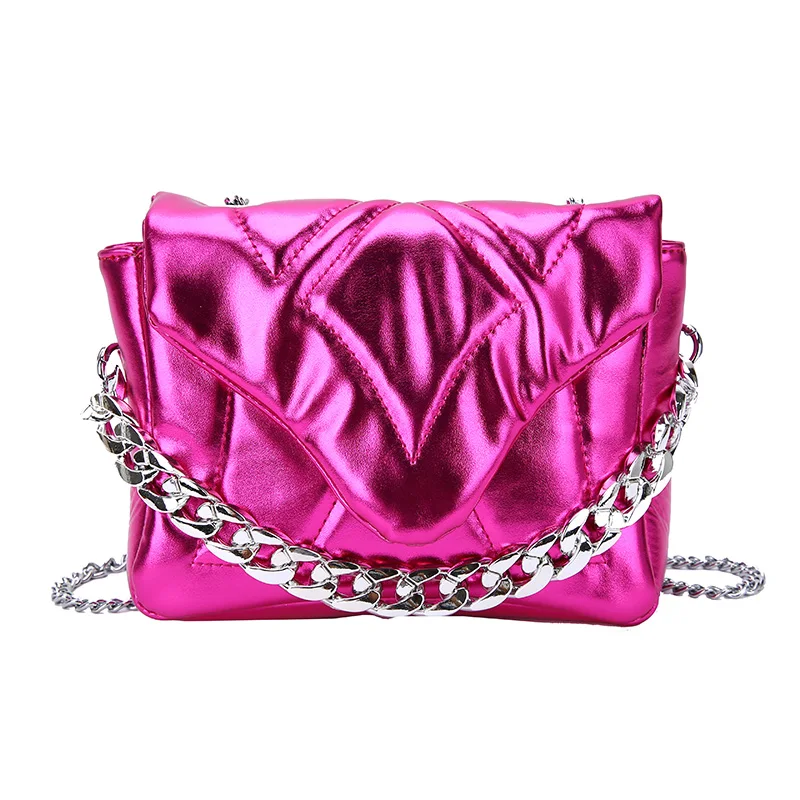 

Glossy Lady Envlope Bags For Women Fashion Laser Messenger Bags Solid Silver Crossbody Bags Diamond And Chain Small Packages