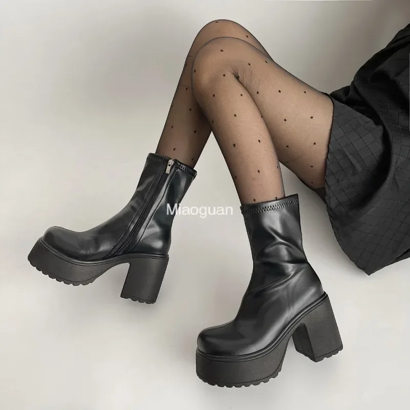 Женские массивные ботинки Goth на платформе мотоциклетные толстой подошве молнии