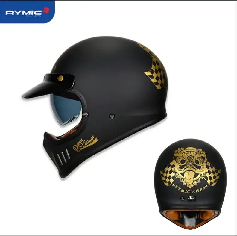 

2021 new safe RYMIC Vintage Full Face Motorcycle Helmet Casco Casque Moto Retro Helmets Motorbike Riding For Motocross Off Road