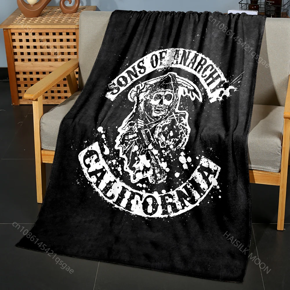 Фото Теплые одеяла с принтом эмблемы Sons of Anarchy California для взрослых и детей, мягкие и удобные, подходят для дома, путешествий, автомобиля, подходят для всех сезонов. №3