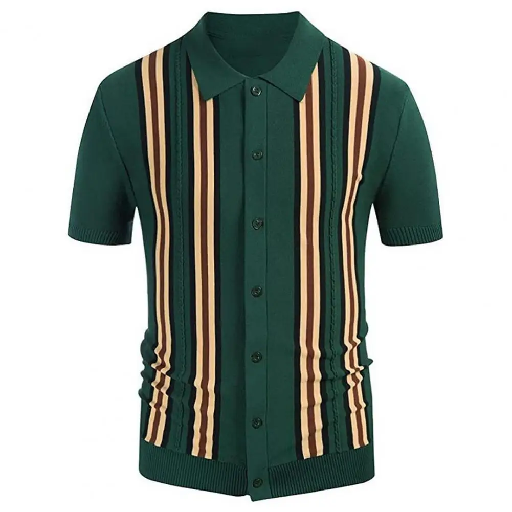 Knitted Sweater Mens Vintage Striped Shirt Fashion Casual Luxury Shirt Short Sleeve Hawaii Shirts For Men Blusas Camisa Masculin