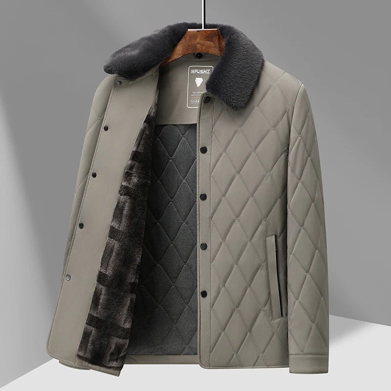 Зимние мужские теплые пуховики темно-синие черные Хаки Стеганые куртки из смеси