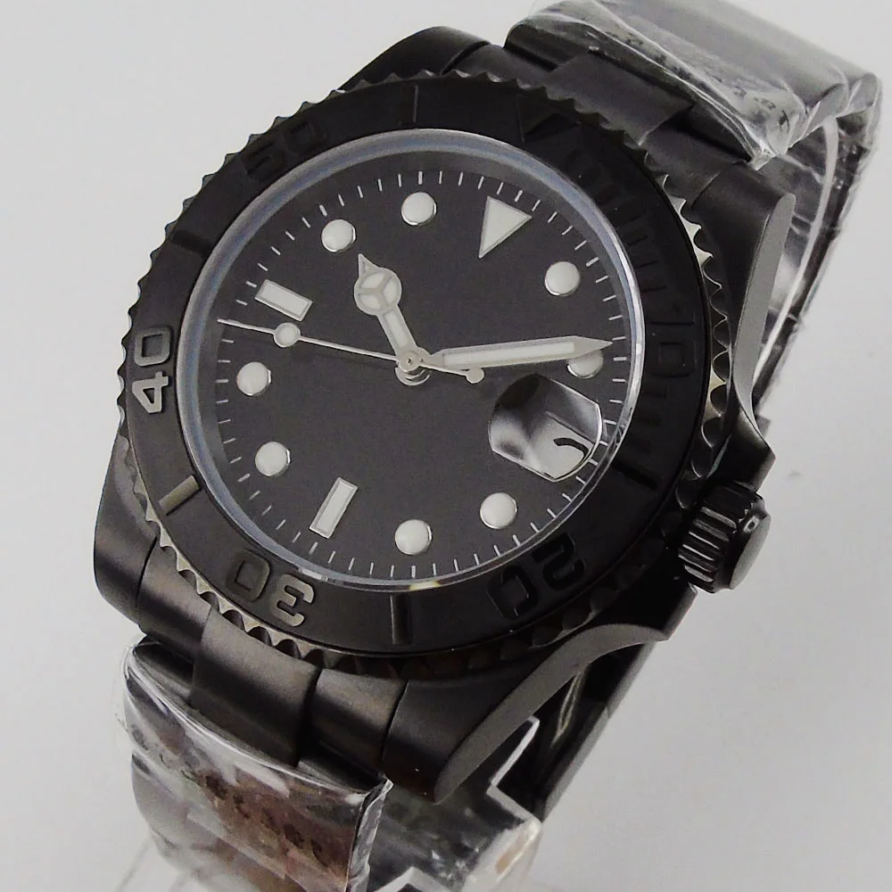 

40mm Black Sterile Dial Sapphire Glass Date pVD Oyster Bracelet NH35A Automatic Mechanical Mens Watch