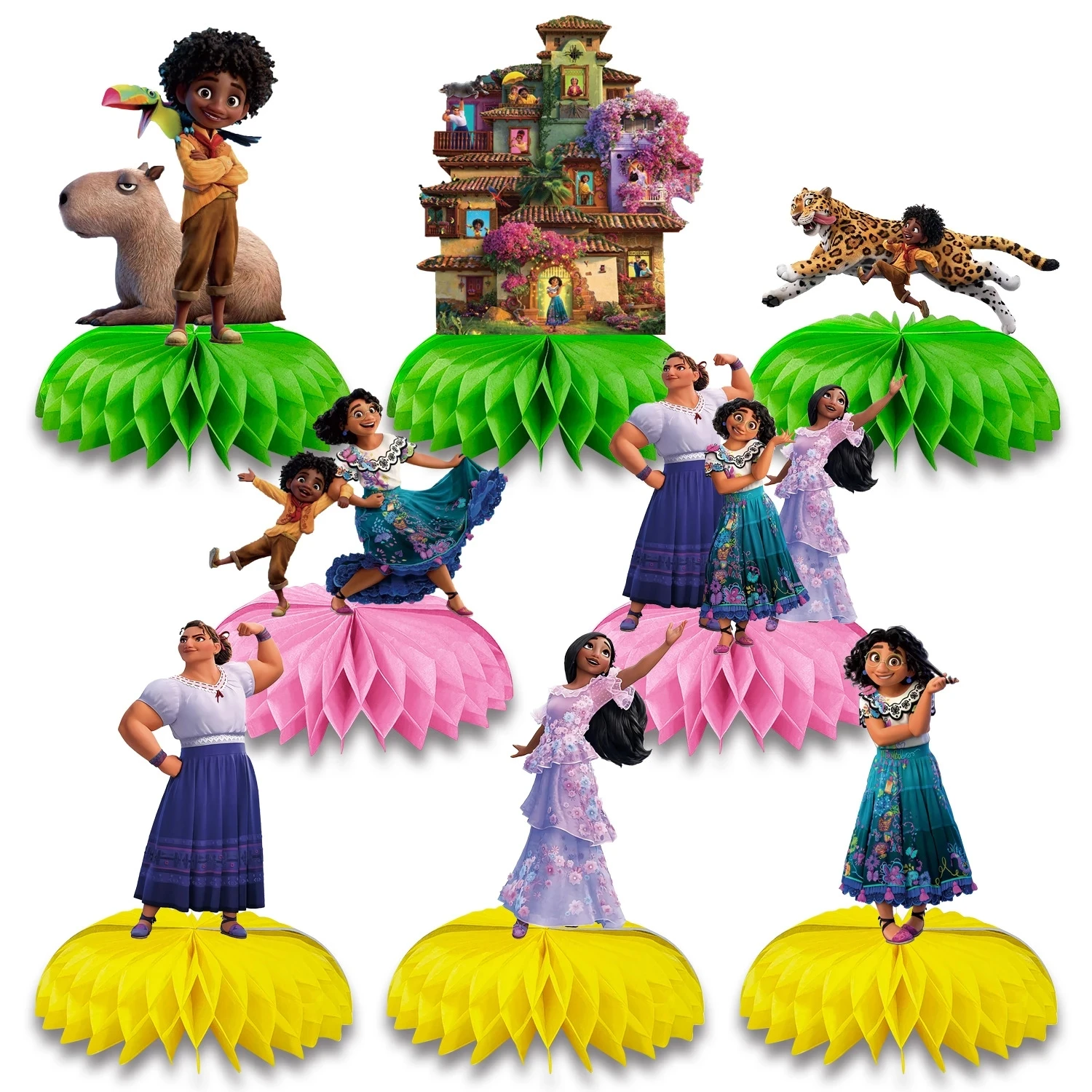 

Disney Encanto Anime theme Kids Party toy sticker balloon Mirabel birthday party scene layout Honeycomb Paper Fan Ornament