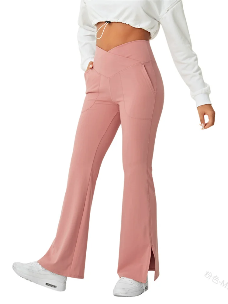 

Mandylandy Women Sporty High Waist Skinny Stretch Flare Pants Fashion Female Fitness Workout Bodycon Long Trousers