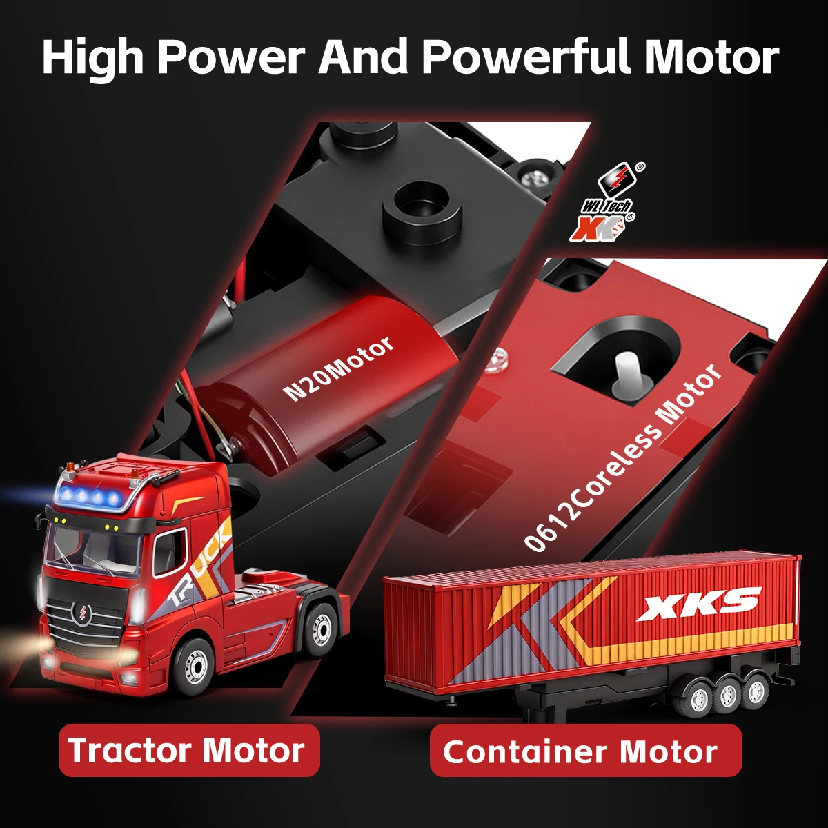 Фото Радиоуправляемый грузовик 1:64 с контейнером, 2.4G, 4WD, с фарами, мини-дрифт-трак, с отсоединяемой головой и 3-скоростной регулировкой №5