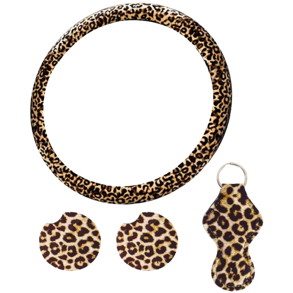 

1 Set Car Interior Cover Set Leopard Steering Wheel Cover Leopard Keychain Steering Wheel Cover