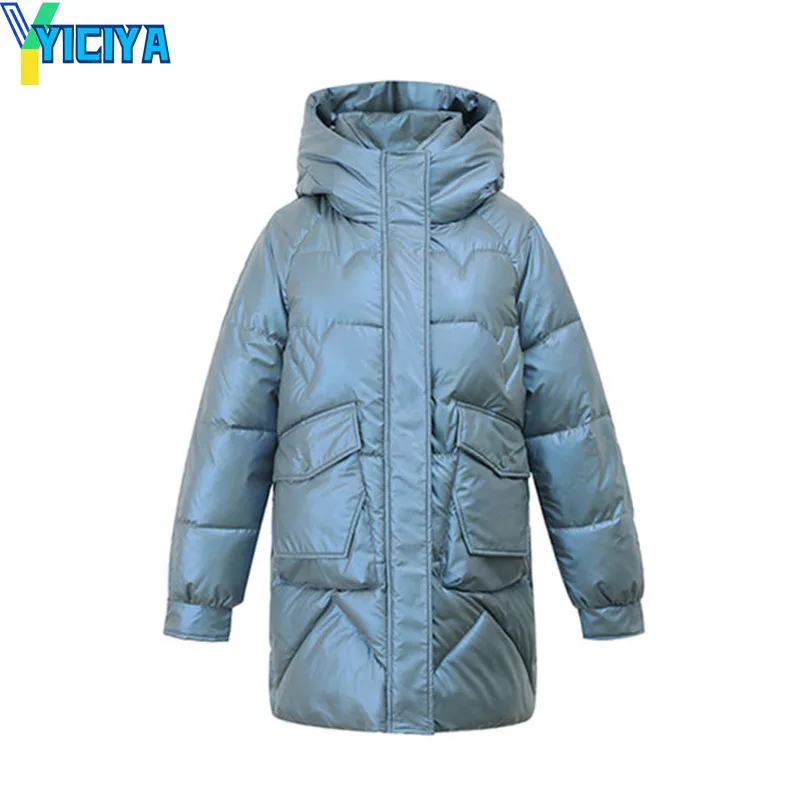 YICIYA Fall Winter Long Jacket Women 2023 Zipper Pockets Thicken Coats Oversized Parkas With Hood Puffer Outerwear Waterproof