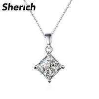 sherich square moissanite s925 silver princess cut d color womens delicate luxury 4 prong pendant necklace banquet fine jewelry