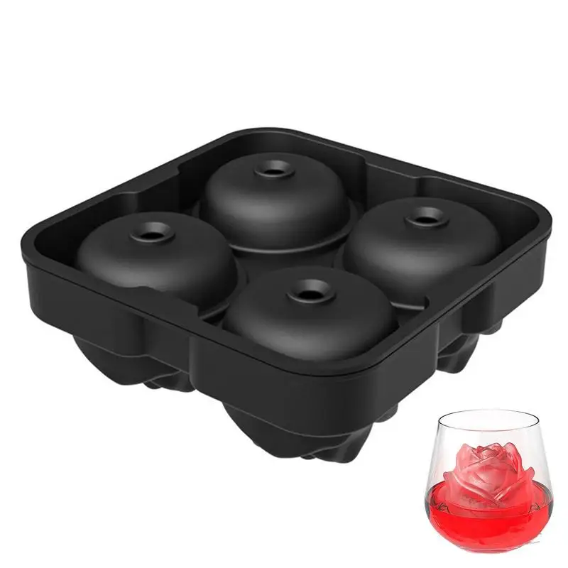 Rose Ice Cube Tray Mold Ice Ball Maker Icecream Mold For Chilling Cocktails 3D 4-Cavity DIY Ice Maker