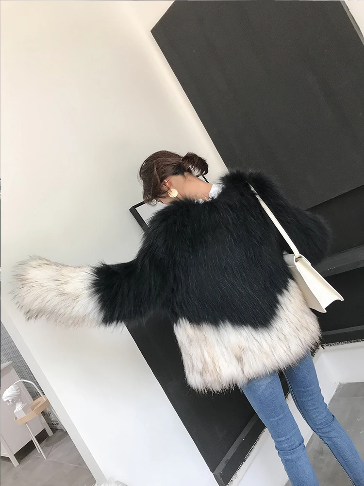 Raccoon Fur Woven Woman Parkas Winter Real Fur Coat Women's Contrast Color New Fox Fur Korean Thick Warm Jacket Fashion