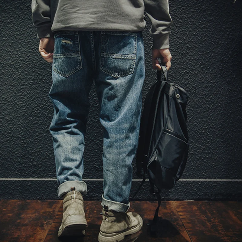 Men Clothing Autumn and Winter New Straight Loose Cylinder Jeans Vintage Chaopai Comfortable Blue Ripped Harun Trousers Female