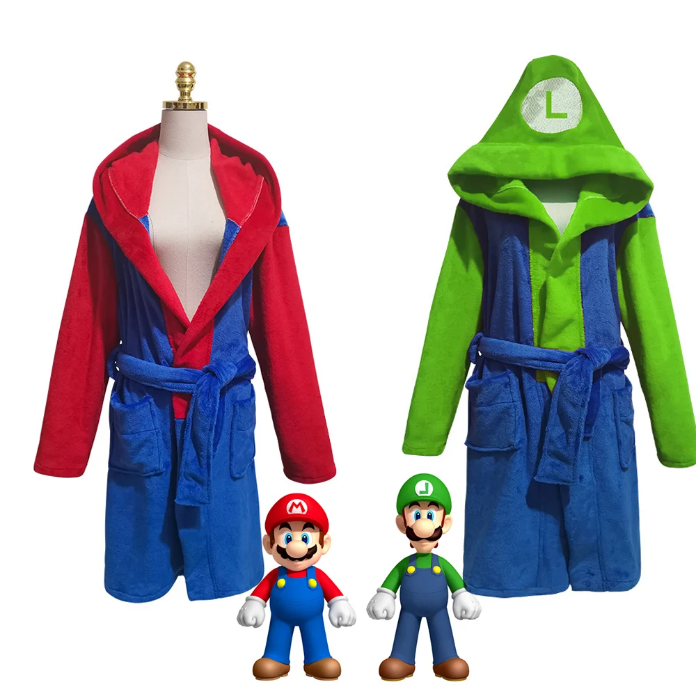 

Game Super Bros Luigi Cosplay Costume Adult Kids Pajamas Bathrobe Home Wear Night Robe Halloween Fancy Chritmas Suit