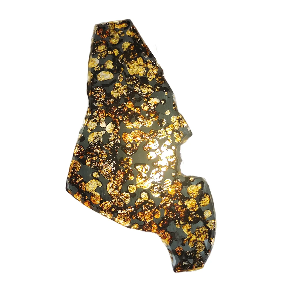 

59.2g Seymchan Pallasite Natural Meteorite Material Sliced Olive Meteorite Slices Specimen Collection - CA145