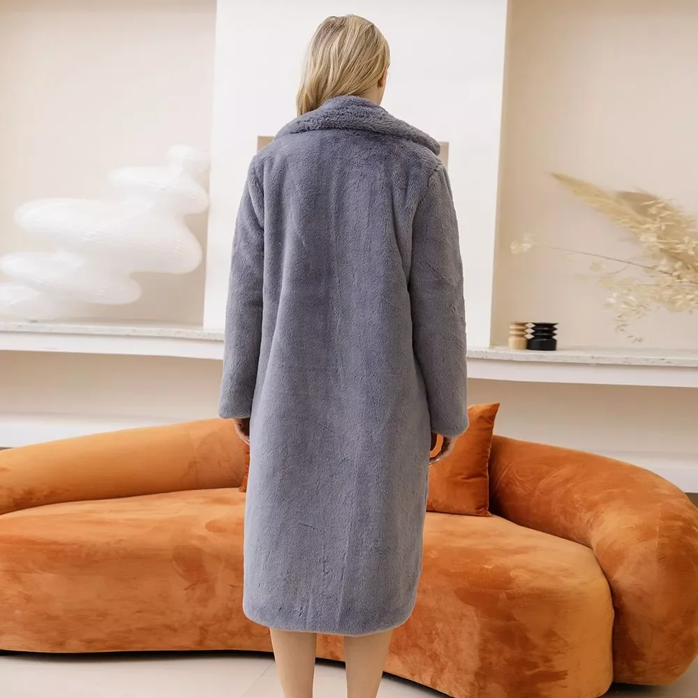 

2022New Fashion Faux Fur Coat Autumn Winter Women Casual Warm Slim Long Faux Mink Fur Pocket Winter Coat Women Fur Jacket