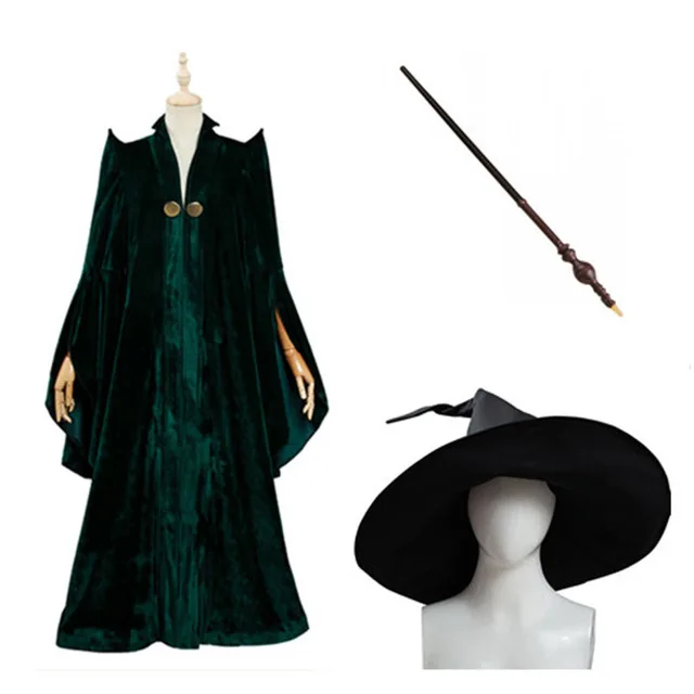 (В наличии) Высококачественная профессиональная минерала макгонагал зеленый костюм косплей платье накидка бархатная накидка для Хэллоуин...