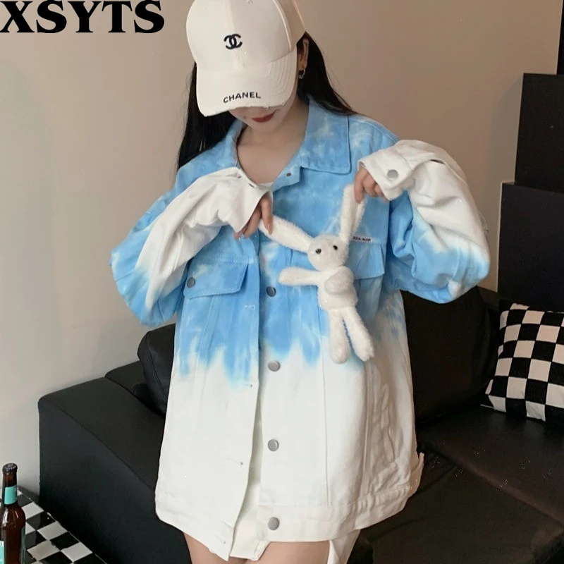 

Chaqueta Jeans Mujer Jean Jacket for Women Tie-dye Denim Jacket Spring Autumn New Pendant Coats Loose Female Fashion Clothing