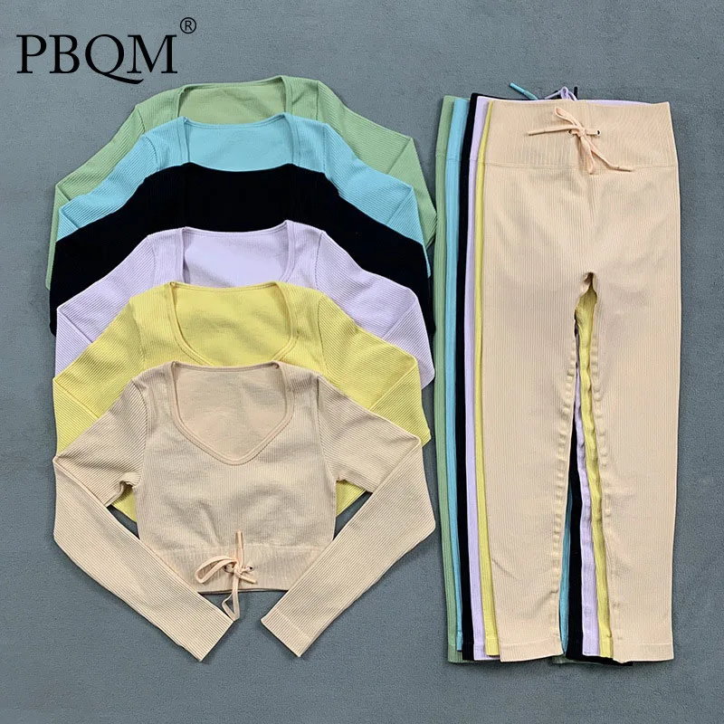 

PBQM Selling Seamless Yoga Clothes Women's Fitness Long Sleeve Suit Running Sports Top High Waist Hip Lifting Tights