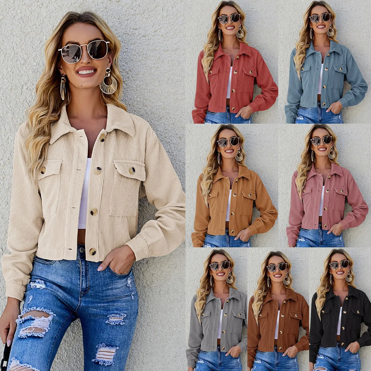 

2022 autumn and winter new fashion corduroy shirt coat women's clothing