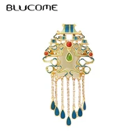 blucome quality gold plated enamel copper brooch retro tassel pins for woman man suit scarf hijab pins gifts