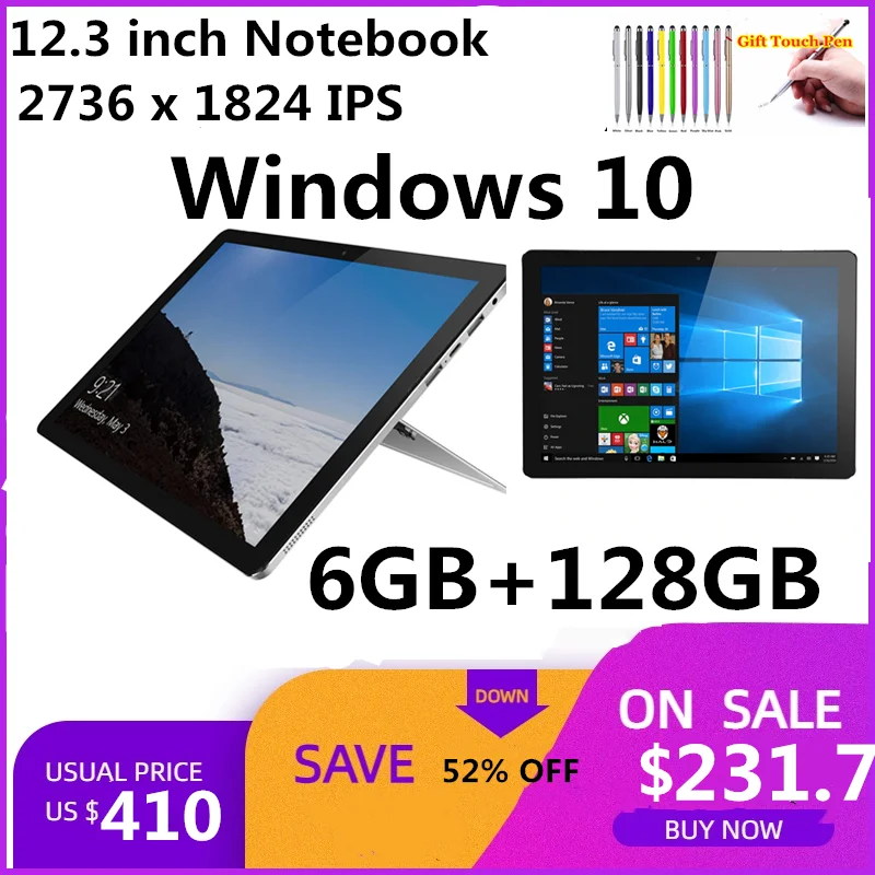 

2023 NEW Sales 2K Screen RAM 6GB+128GBROM 12.3 INCH CWI538 Notebook Windows 10 Tablet PC Type-C Dual Camera 2736 x 1824 IPS