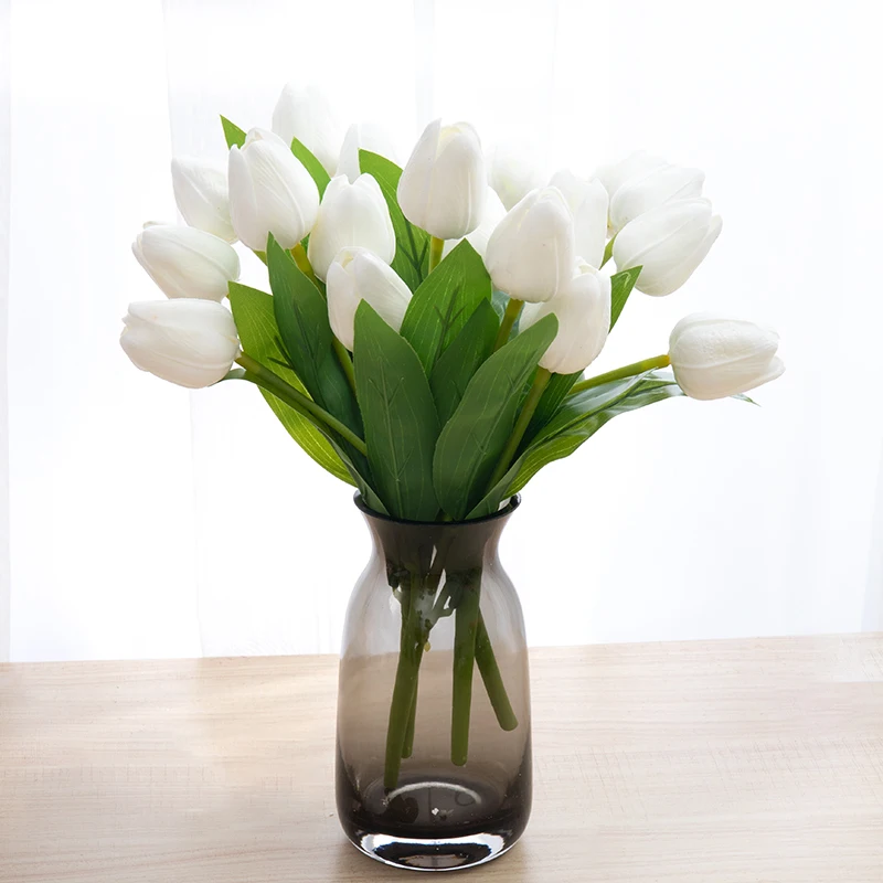 

10Head Silk Artificial Flower White Tulip Wedding Party Decoration High Quality Simulated Fake Flower Bouquet Home Living Room