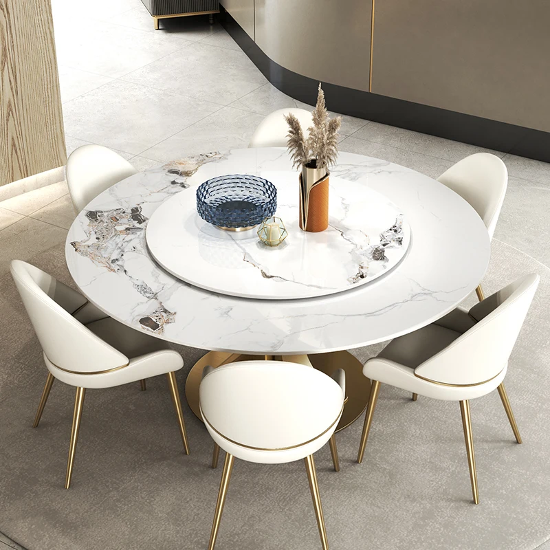

White Slate Dining Table Designer Creative Light Luxury Modern Minimalist Bright Marble Round Mesa De Jantar Apartment Furniture