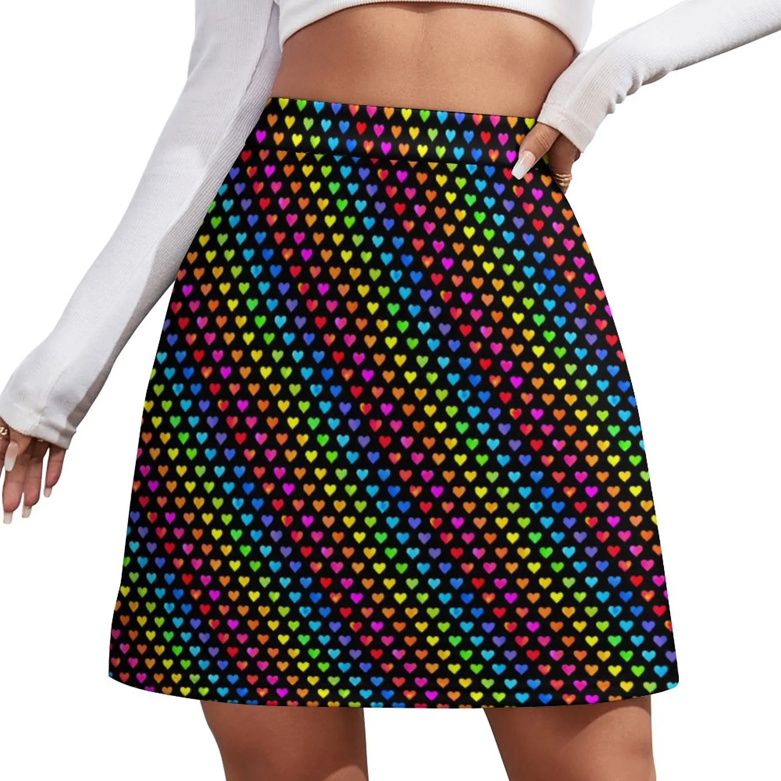

Colorful Striped Skirt Summer Rainbow Hearts Aesthetic Casual A-line Skirts Kawaii Mini Skirt Women Custom Oversize Clothing