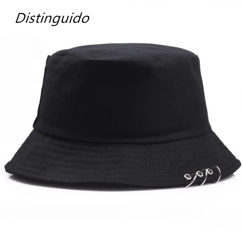 

Bucket Hat Women Men Summer Spring Fisherman Cap With Rings Hip Hop Flat Top Solid Color Korean Fashion Bob Gorro Kpop New HT090