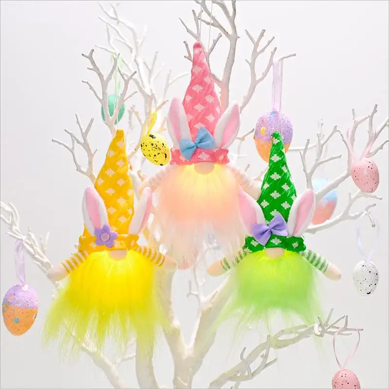 

3 Pcs Adorable Easter Gnome Doll Festival Adorns Glowing Gnome Doll Scene Decors Faceless Doll Pendant With Lamp