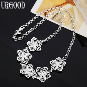 925 Sterling Silver 49cm Flowers Chain Necklace For Women Party Engagement Wedding Fashion Jewelry