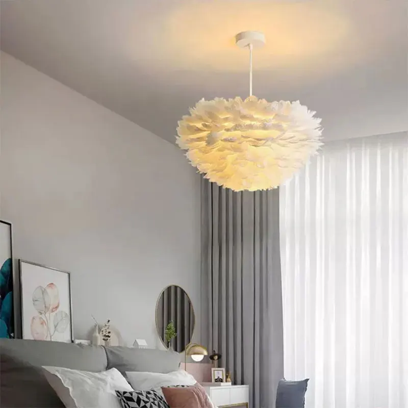 Nordic Feather Creative Fairy Pendant Lamp Goose Bedroom Kids Room Stair Pendant Light Romantic Droplights Home Decor E27