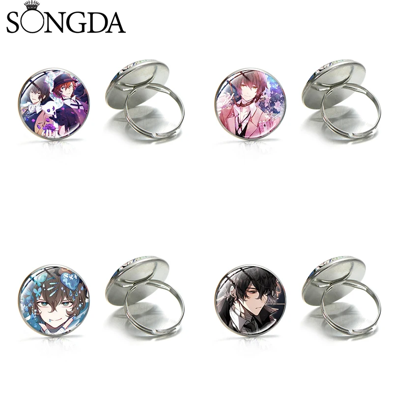 

Anime Bungou Stray Dogs Photo Rings Dazai Osamu Nakajima Atsushi Trendy Cartoon Glass Cabochon Ring for Women Men Gifts Jewelry
