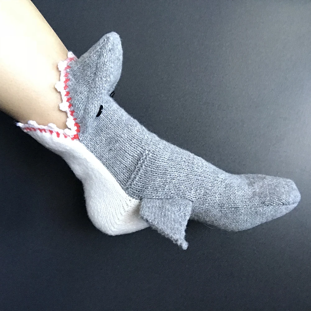Christmas winter crocodile shark socks in creative red-billed gray shark floor socks warm middle tube wool socks