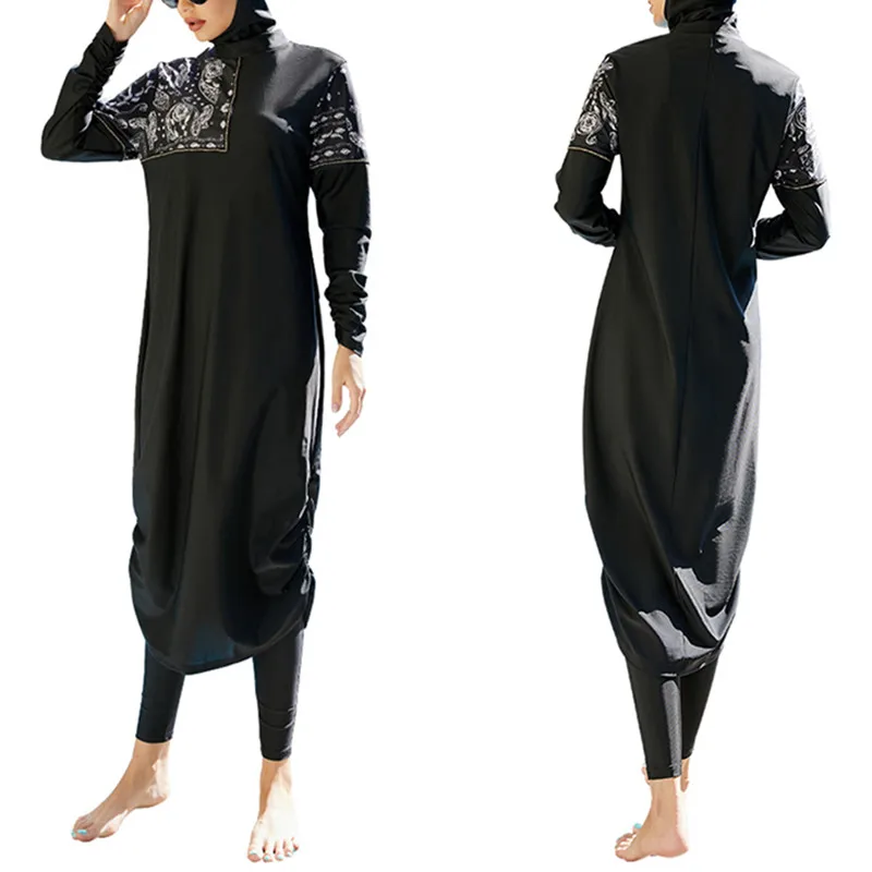 

Women Muslim Swimsuit Swimwears Burkini Muslem Whole Black Long Sleeve Floral Print Beachwear Women Swimsuit