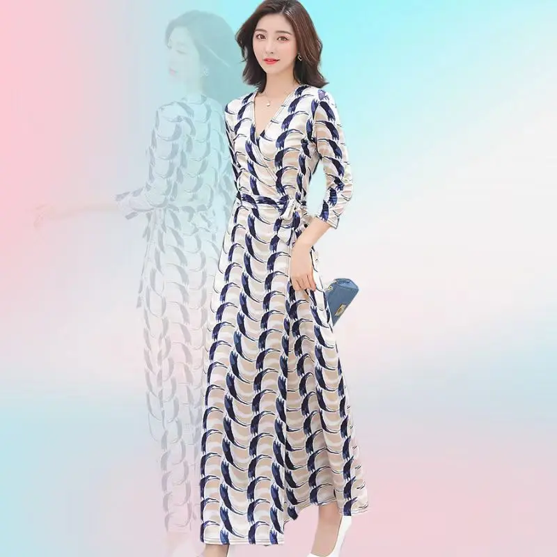 

Женское длинное платье с рисунком, винтажное элегантное богемное пляжное цельнокроеное платье с V-образным вырезом и цветочным принтом, эксклюзивное летнее платье