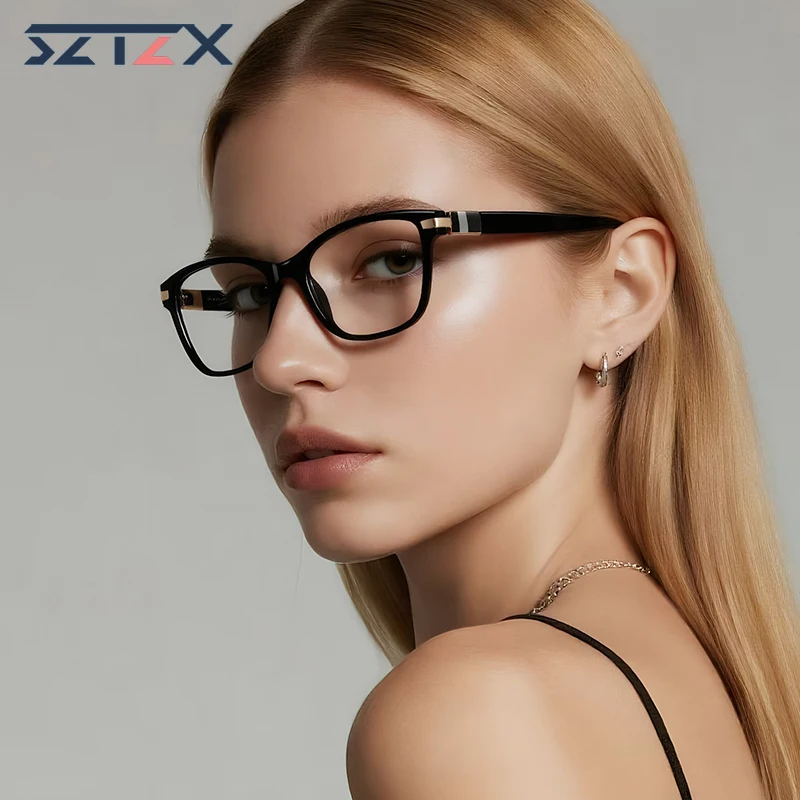Фото SZTZX новые высококачественные квадратные очки для чтения с защитой от синего света, женские модные очки для близорукости, оптические очки по индивидуальному заказу №1