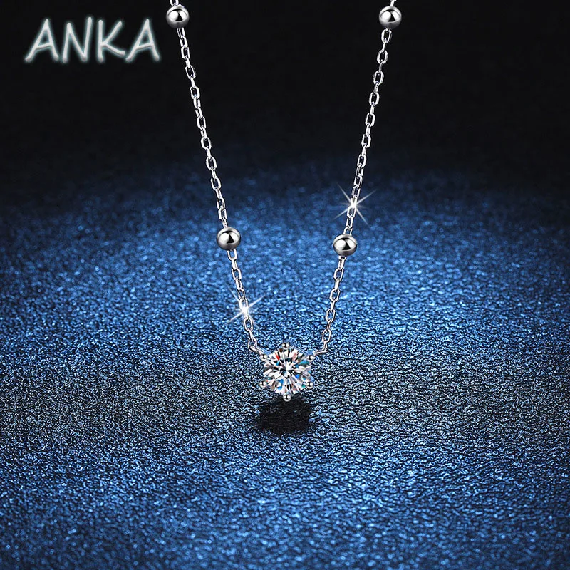 ANKA S925 Silver 0.5 Carat Moissanite Pendant Women Necklace Gold-plated pt950 Six Claw Set D Color Moissanite Diamond Necklace
