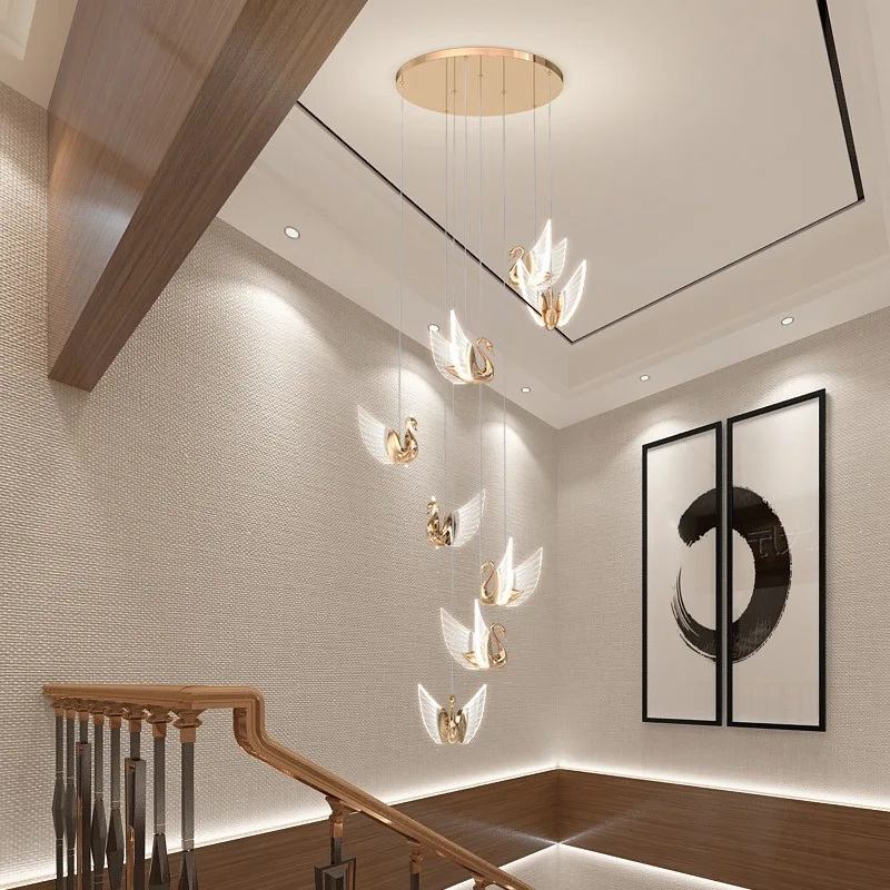 2023 новая Скандинавская роскошная дизайнерская акриловая люстра в виде лебедя