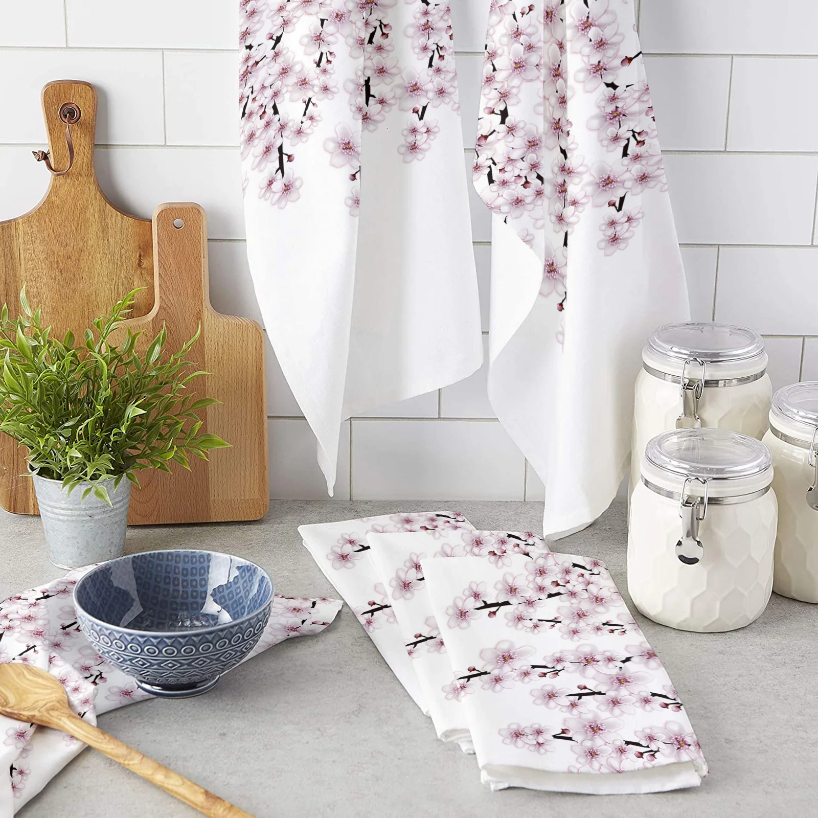 

Весеннее полотенце из микрофибры с цветком вишни, полотенце для мытья посуды, впитывающая тряпка, инструмент для уборки дома, чайная ткань
